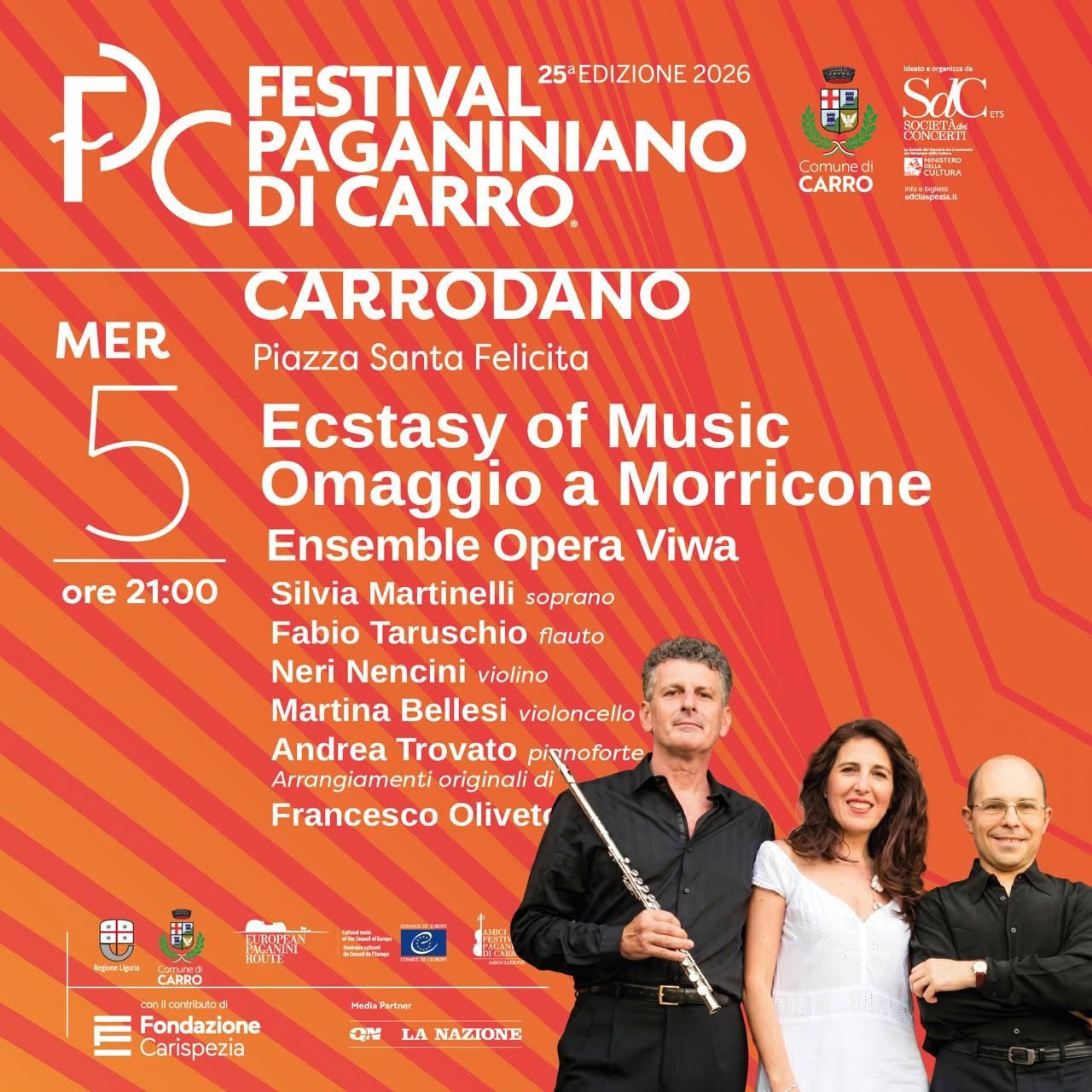 Locandina di Festival Paganiniano di Carro 25ª Edizione 2026 – Ecstasy of Music, omaggio a Morricone