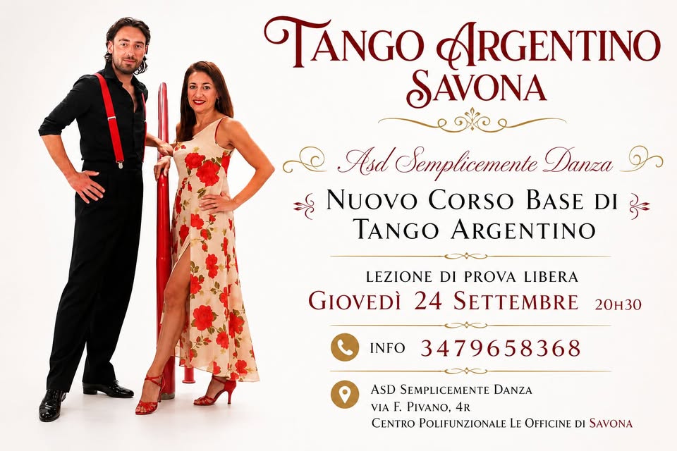 Locandina di Corso Base di Tango Argentino a Savona - Lezione di Prova Libera